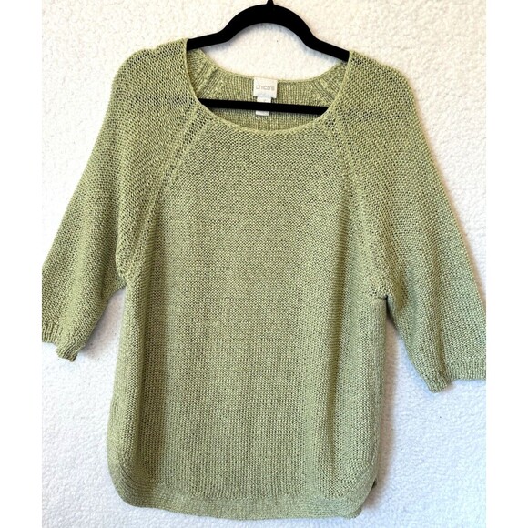 Chico's Sweaters - Chicos Womens Mesh Sweater Knit Size 3 (XL) Green Short Sleeve Shirt Top